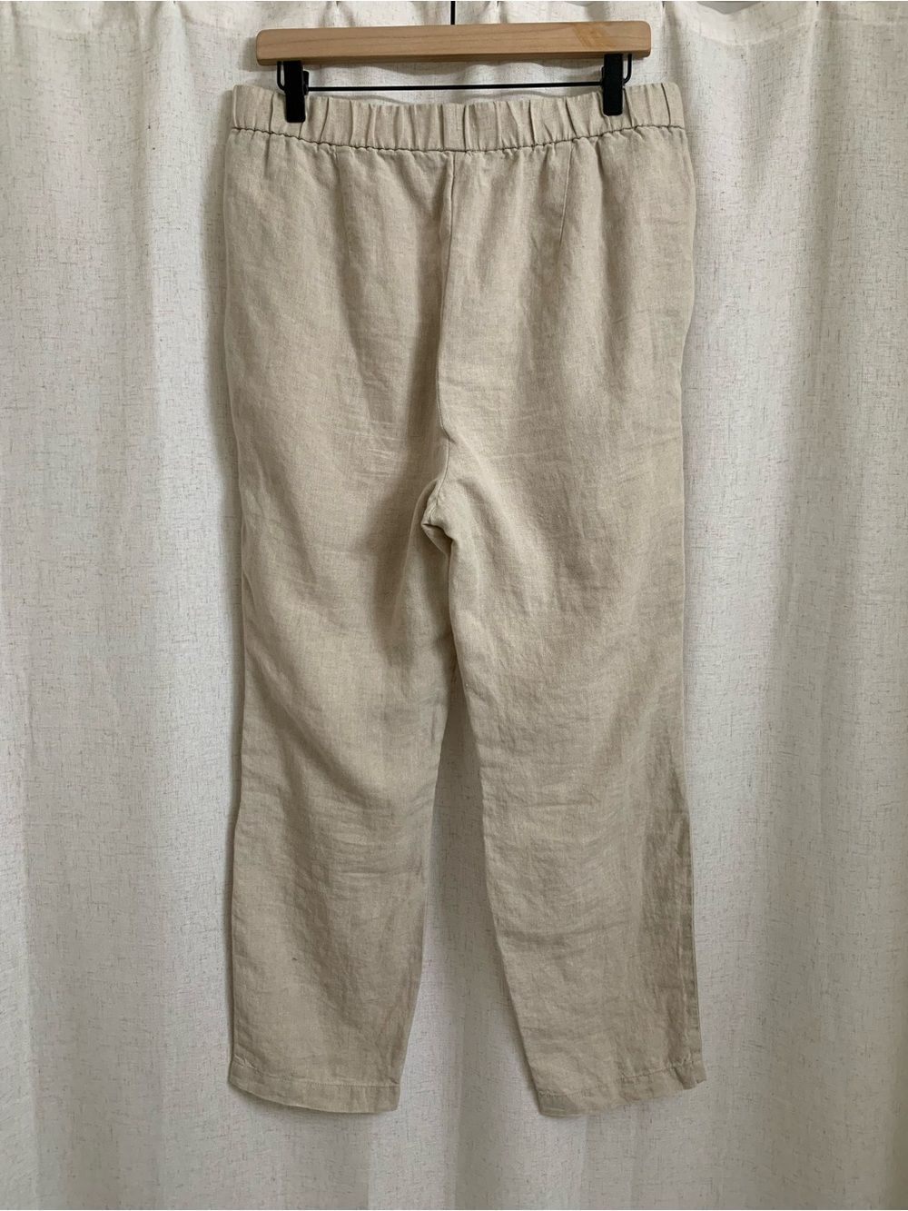 Eileen Fisher 100% Organic Linen Light Beige Elastic-Waist Pants Undyed Natural - Picture 4 of 10